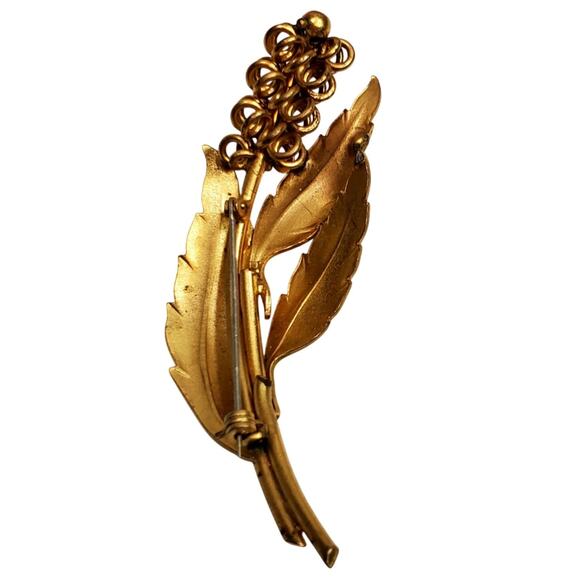 Grape Fruit Branch Vtg Gilded Brooch 3.25" Pin - Picture 3 of 3